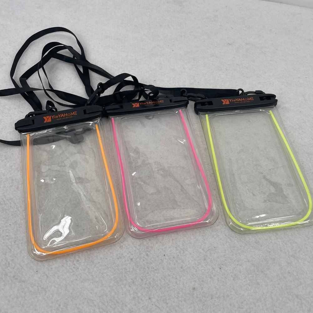 YiYAHOME Waterproof Phone Pouch 3 Pack Neon Clear Dry Bag‎ Lanyard Beach Gear